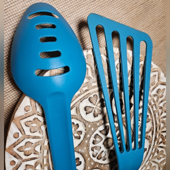 Rachael Ray Marine Blue Nylon Slotted Spoon & Spatula Set of two EUC - Picture 9 of 9